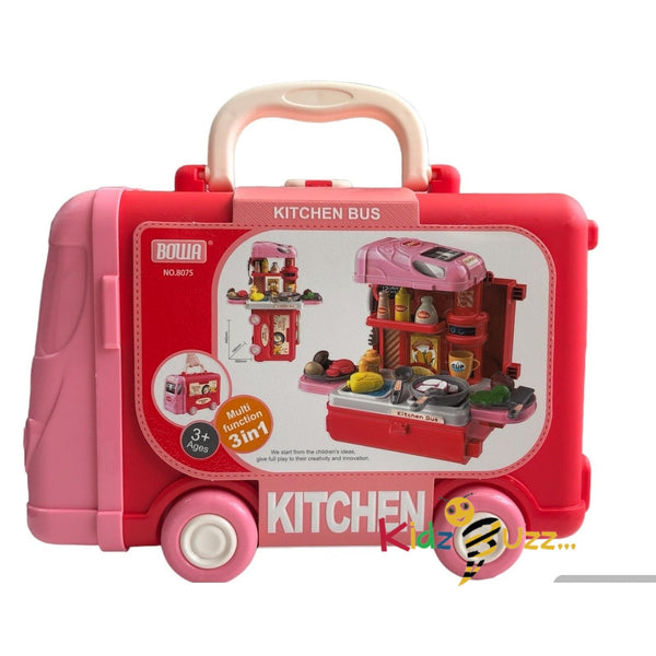 Kitchen Bus Carry Case Playset - Kids Pretend Play Toy