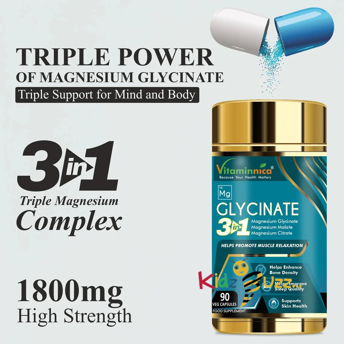 Magnesium Glycinate 3-in-1 Capsules | Muscle, Nerve & Sleep Support | 90 Capsules x 3