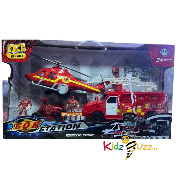 Fire Rescue Team Set, SOS Station, Road Accessories, Road Sign Kids Toy