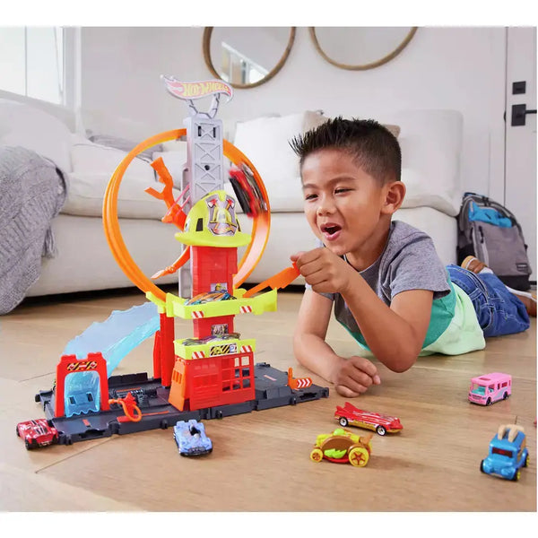 Hot Wheels City Super Loop Fire Station Playset - kidzbuzzz