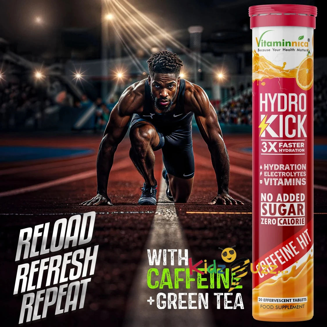 3 x Vitaminnica Hydro Kick Effervescent Tab Hydration Energy Boost Caffeine