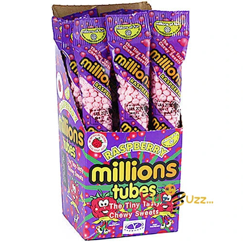 Millions Raspberry Tubes 55g Each Tasty Treat 12X 55g - kidzbuzzz