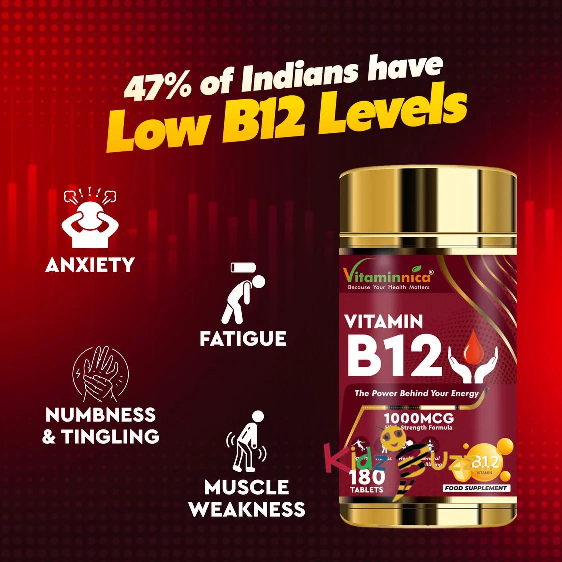 Vitaminnica Vitamin B12 180 Tablets – High Strength Energy & Fatigue x 3