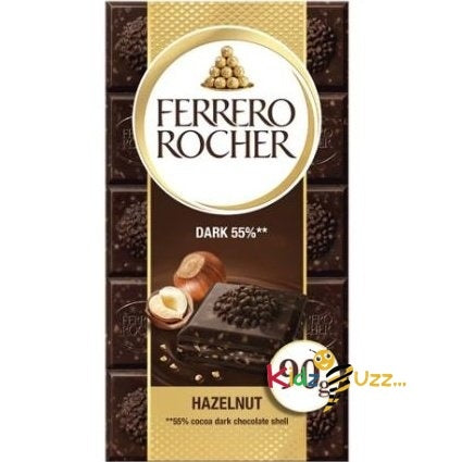Ferrero Rocher Hazelnut Dark 55% Chocolate Bar 90G Delicious Tasty & Twisty