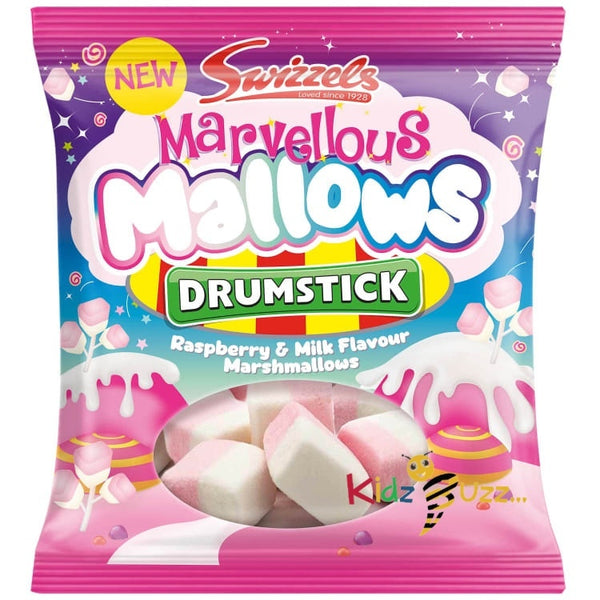 Swizzels Marvelous Mallows Drumstick Marshmallows 125g-  Raspberry & Milk Flavour Marshmallows - kidzbuzzz