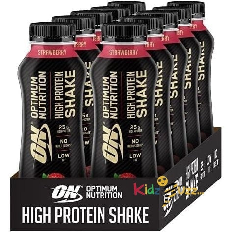 Optimum Nutrition High Protein Shake Bottles Strawberry Flavour, 12 x330ml