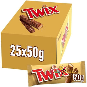 Twix Chocolate Bars 25 Bars of 50g Milk Chocolate Bulk Gift Treat Office Box (1 Box (25 Bars))