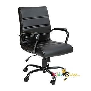 Flash Furniture Mid-Back Desk Chair - Black Leather Soft Executive Swivel Office Chair with Black Frame - Swivel Arm Chair