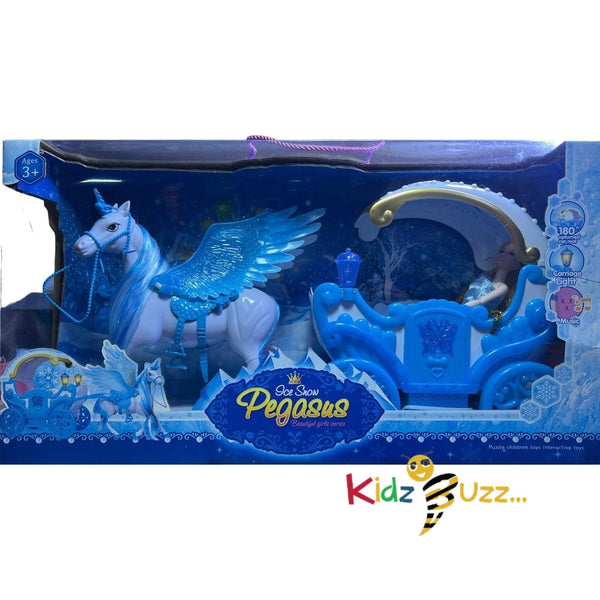 Ice Snow Princess Horse & Carriage Toy Girl Pretend Play Light & Sound Gift