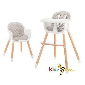 Kinderkraft Sienna 2-in-1 Highchair, Baby Chair, Combination High Chair, Wooden Legs, 5-Point Harness, Footrest, Removable Tray, Non-Slip Chair Leg Caps, from 6 Months to 4 Years, Grey