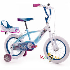 Huffy Frozen Girls Bike 14" for ages 4-6- Sky Blue & White with Enchanting Sleigh
