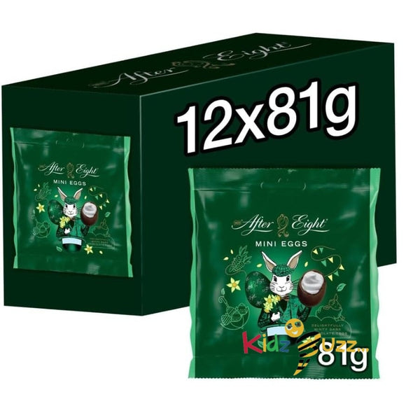 After Eight Dark Mint Chocolate Mini Eggs, 81g Sharing Bag Pack of 12 Full Box