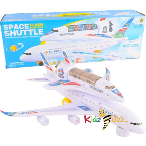 Electric Airplane Space Shuttle Carrier Transporter Bump and Go Kids Action Toy - Big Model Jumbo Jet with Flashing 3D Lights and Realistic Aircraft Plane Sounds