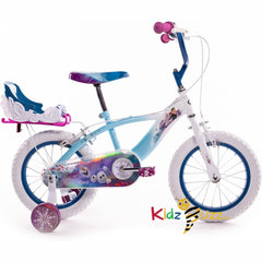 Huffy Frozen Girls Bike 14" for ages 4-6- Sky Blue & White with Enchanting Sleigh