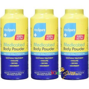 3 x MEDIPURE Medicated Body Powder 100% TALC FREE 200g (600g)