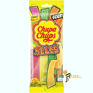Chupa Chups Sour Strawberry, Mixed, Apple Belts Pack 90g X 18- Flavoured Soft Candy Belts