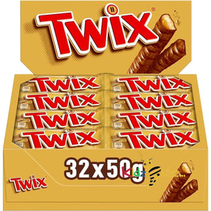 Twix Milk Chocolate Bars with Biscuit & Caramel, Bulk Chocolate, 32 Snack Bars of 50g