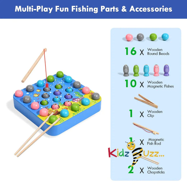 Cartoon Magnetic Fishing Game Toy-Toy with Pole Clamp Chopsticks-Montessori Toys Fishing Pole Game Play Set for Toddlers Kids Boys and Girls