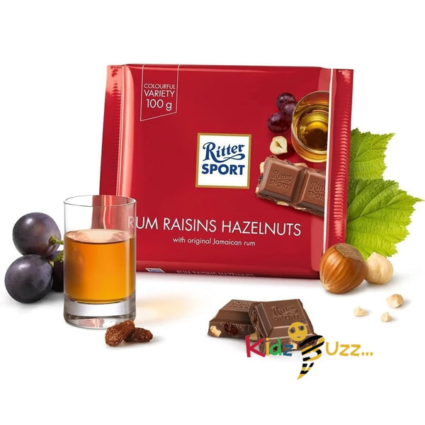 Ritter Sport Rum, Raisin & Hazelnuts Milk Chocolate 100g - Pack of 5