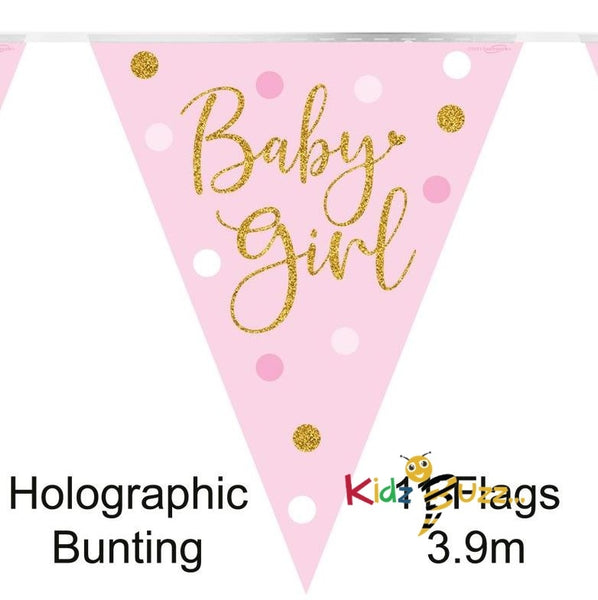 Party Bunting Sparkling Baby Girl Dots Holographic 11 Flags