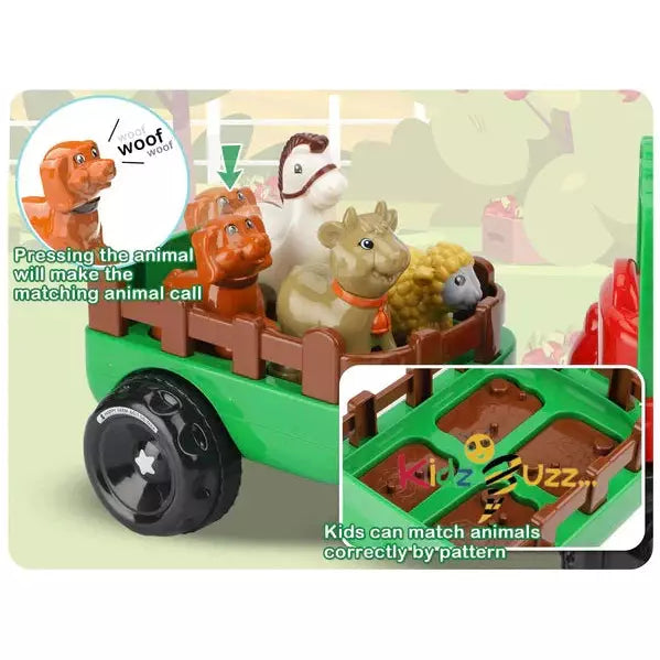 15" Farm Tractor & Trailer Toy With Lights & Sound