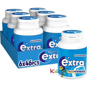 Extra Chewing Gum Bottle, Sugar Free, Peppermint Flavour, 6 Packs of 46 Pieces