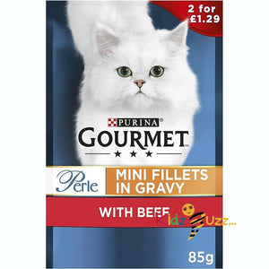 Gourmet PERLE Mini Fillets in Gravy with BEEF Cat Wet Food 85g (26 x85g)