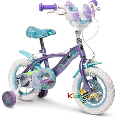Huffy Disney Frozen 12" Kids Bike with Front Doll Carrier, Metallic Purple Finish – Ideal for Girls Aged 3 to 5