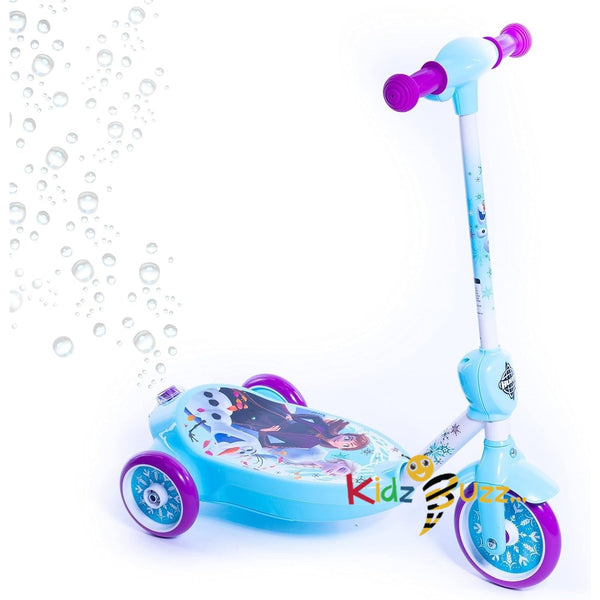 Huffy Disney Frozen Bubble Electric Scooter For Kids 3-5 Years 6v Battery Toy Ride On Scooter With Bubble Machine ft Anna, Elsa & Olaf, Blue