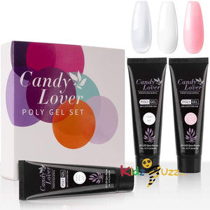 Poly Gel Nail Polish Set - Candy Lover Pink White Clear 3 Colours Nail Extension Gel Kit Enhancement Builder Gel, Quick Starter Soak Off UV LED 20g Tubes