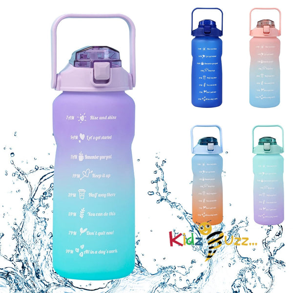 Water Bottle 2L Time Marking With Straws Purple Green
