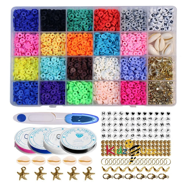 4280 Pcs Clay Beads Bracelet Making kit， 6mm Flat Round Polymer Clay Spacer Beads for Kids DIY Necklace Jewelry Making，with 4 Roll Elastic Strings Alphabet Beads Pendant Charms Kit