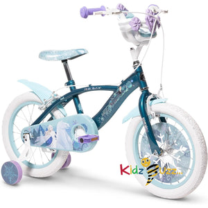 Huffy Disney Frozen 16" Girls Bike -Sea Crystal Blue + Front Doll Carrier - Age 5-7