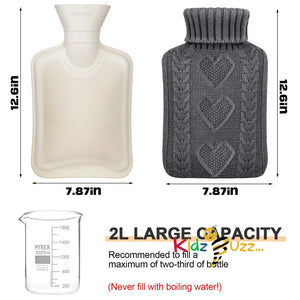 2L Hot Water Bottle with Knitted Cover - Design May Various