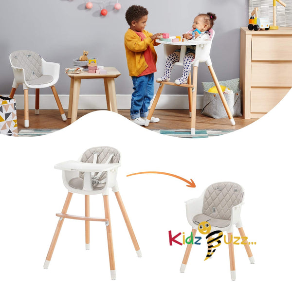 Kinderkraft Sienna 2-in-1 Highchair, Baby Chair, Combination High Chair, Wooden Legs, 5-Point Harness, Footrest, Removable Tray, Non-Slip Chair Leg Caps, from 6 Months to 4 Years, Grey
