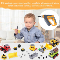 Construction Toys with Electric Drill, Kids Digger Toys Set with Road Sign Roadblock