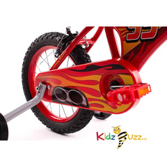 Huffy Disney Cars 14 inch Kids Bike + Stabilisers For Boys or Girls 4-6 Years - Lightning McQueen Styling, Red