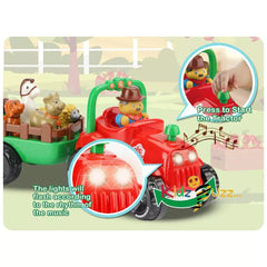 15" Farm Tractor & Trailer Toy With Lights & Sound