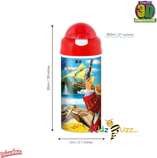 3D LiveLife Drinking Bottle - Pirate Island ,3D Lenticular Novelty Water Bottle with Straw - kidzbuzzz