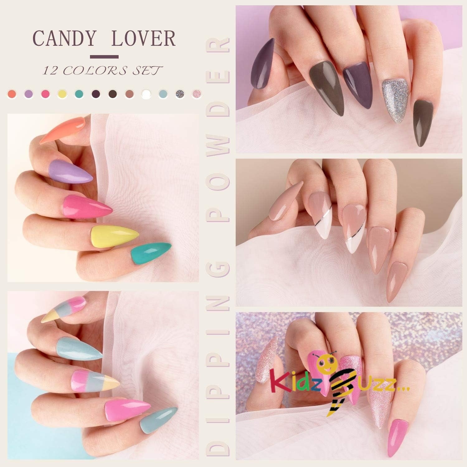 Dipping Powder Nail Gel Kit - Candy Lover Dip Powder 12 Light Candy Pastel Nude Glitters