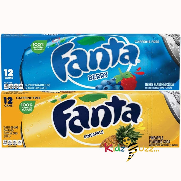 Fanta Berry and Pineapple Flavoured Soft Drink 355ml 12 Cans Each