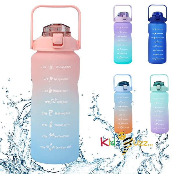 Water Bottle 2L Time Maker With Straw Pink Blue