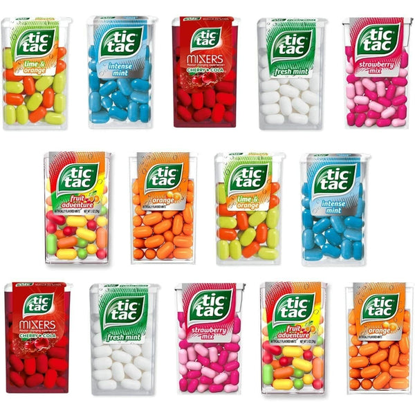 15 Mixed Tic Tac Various Flavors Collection- Fresh mint, Intense Mint, Orange, Coca Cola, Strawberry Fields Mixed - kidzbuzzz