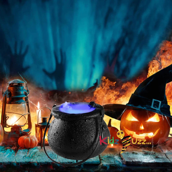 Halloween Witch Cauldron with Mist Maker, Witch Jar Atomizer Lamp with 12 LED Light Color Change