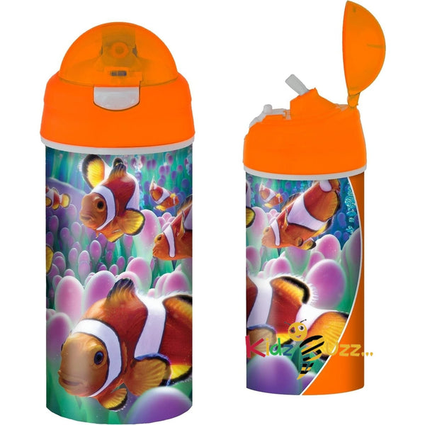 3D LiveLife Drinking Bottle - Clown Fish,3D Lenticular Ocean Water Bottle with Straw - kidzbuzzz