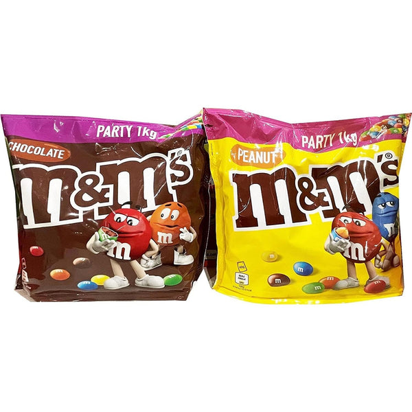 M&Ms Variety Chocolate Party Bulk Bundle Chocolate Gift, Movie Night Snacks 2kgs, M&M Chocolate 1kg + M&M Peanut 1kg Party - kidzbuzzz