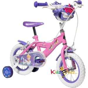 Huffy Disney Princess 12" Girls Bike with Training Wheels & Front Doll Carrier – Ideal for Kids Aged 3 to 5, Pink