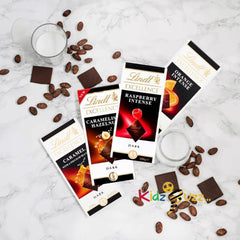 Excellence Dark Lindt Chocolates Bars Multipack - Pack of 4 x 100g Orange, Raspberry, Caramel Sea Salt & Hazelnut Bars & Topline Card. Chocolate Gift for Christmas Stocking Fillers, Birthday Gifts