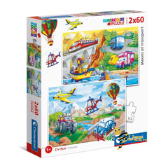 Clementoni 21619, Means of Transport Supercolor Puzzles for Children - 2 x 60 Pieces