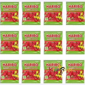 HARIBO Strawberry Flavoured Giant Strawbs – Giant in Size and Flavour, Suitable For Vegetarians, 140g (Pack of 12)